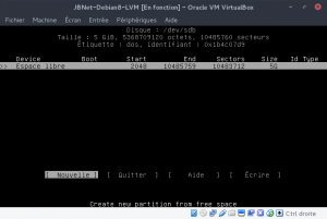 JBNet Debian8 LVM - cfdisk - Nouvelle partition