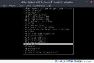JBNet Debian8 LVM - cfdisk - Type "Linux LVM"