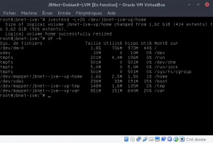 JBNet Debian8 LVM - Vérification après lvextend, taille non prise en compte par le système