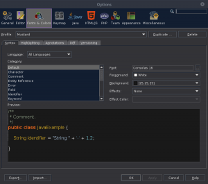 NetBeans - Options "Fonts & Colors"